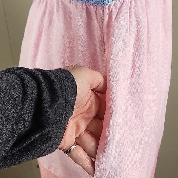 Cynthia Rowley 100% Linen Pink & Blue Chambray Color Block Tiered Sundress - Picture 7 of 16